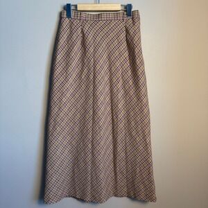 Tabi International Plaid Maxi Skirt Tan Red Black A-Line Vintage Womens Size 6